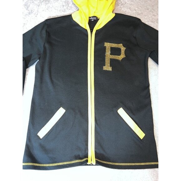 Pittsburgh PIRATES Womens Black Full Zipper Hoodie Jacket Bejeweled Logo - Picture 4 of 10